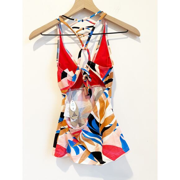 NWT prAna Atalia Tankini Top Floral Multi Color Red Orange Black XS - Picture 3 of 4